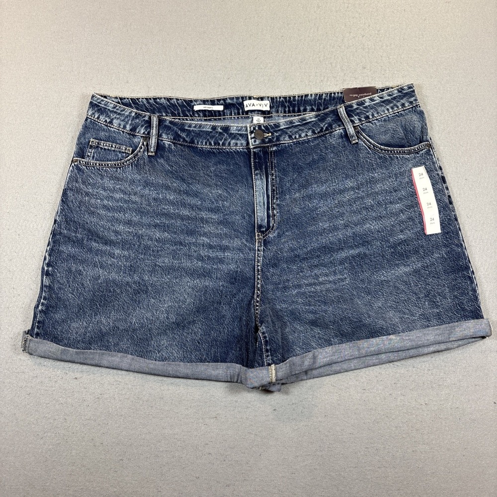 AVA & LIV Women MIdi Short High Rise Relaxed Fit Shorts‎ 24R Blue Denim NWT